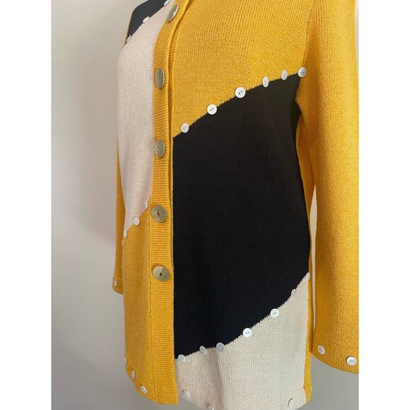 J.S.S knit wear jacket 2 pcs suit Sm yellow black cream button detail classic - Picture 5 of 16
